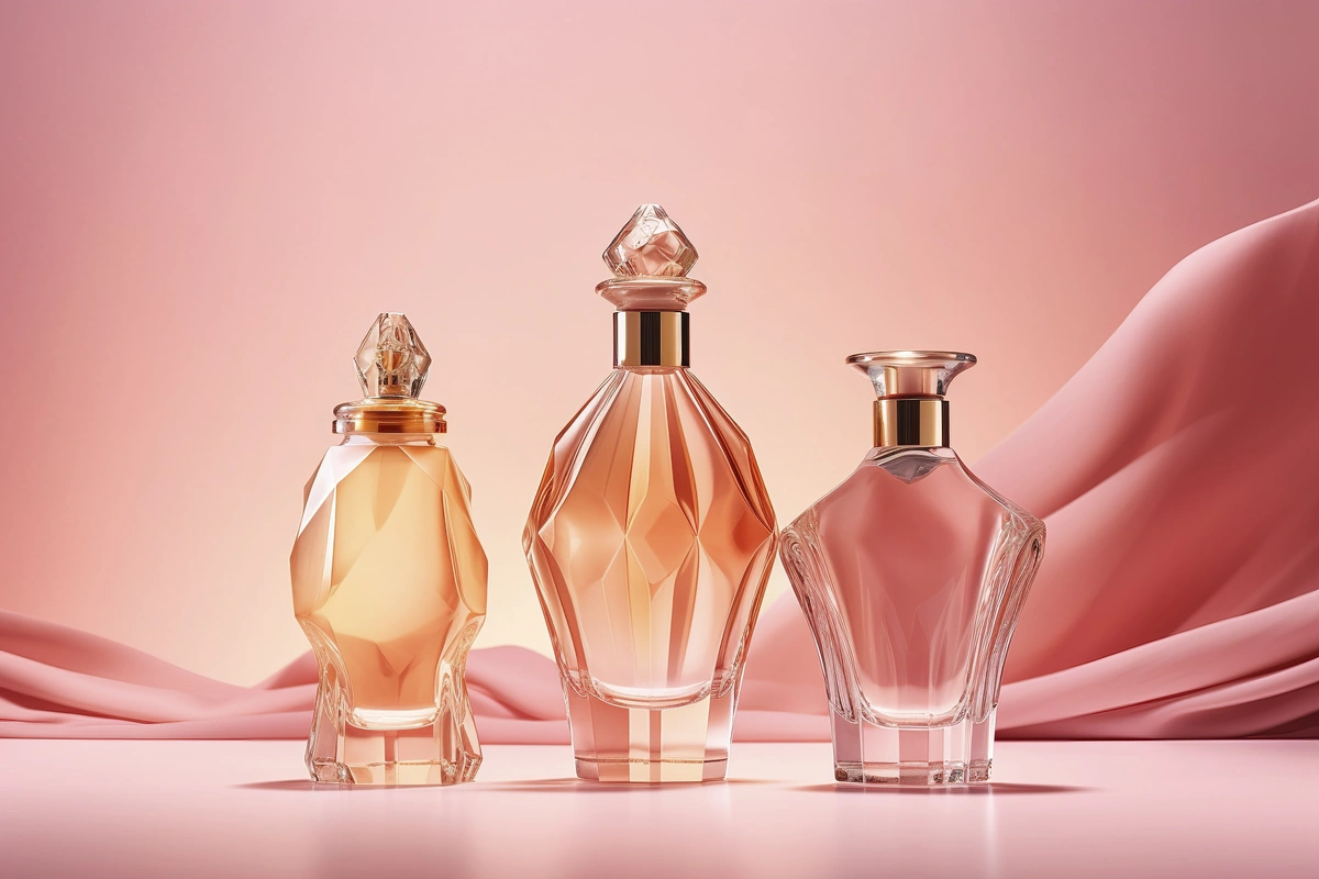 Bagaimana penggunaan warna dan objek pendukung meningkatkan daya tarik visual parfum